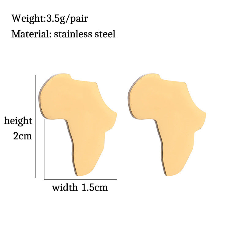 AFRICA MAP 18K GOLD PLATED STAINLESS STEEL MIRROR STUD EARRINGS