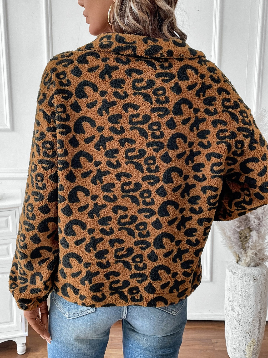 Leopard Half Zip Long Sleeve Sweatshirt