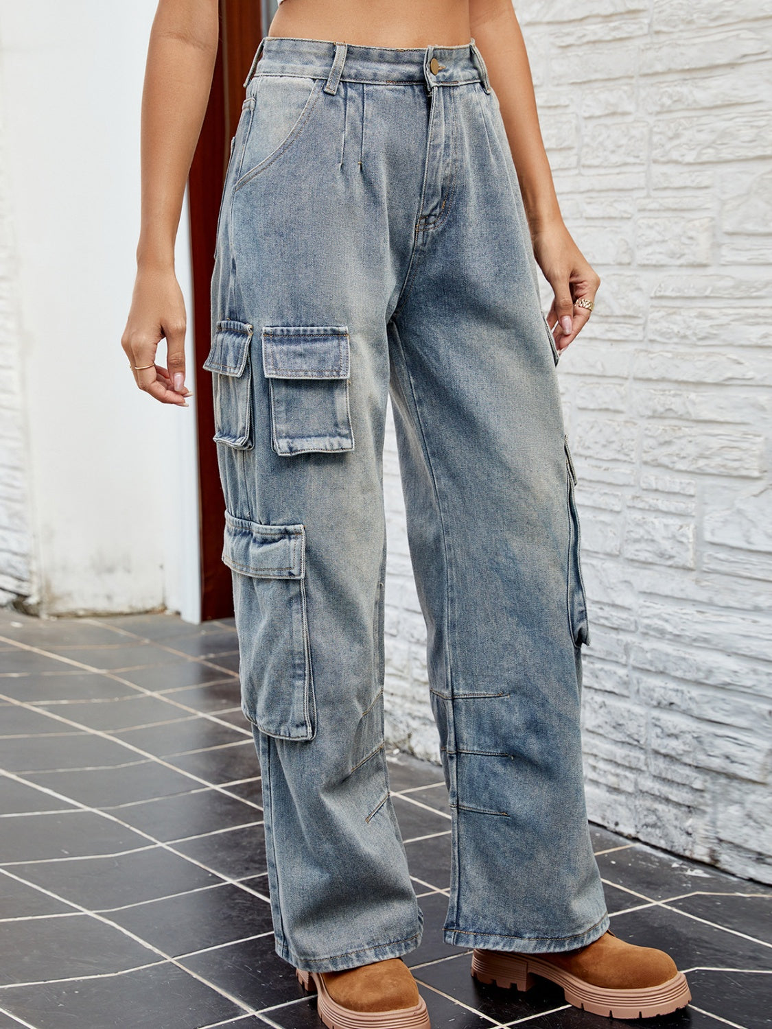 Cargo Washed Jeans with Pockets