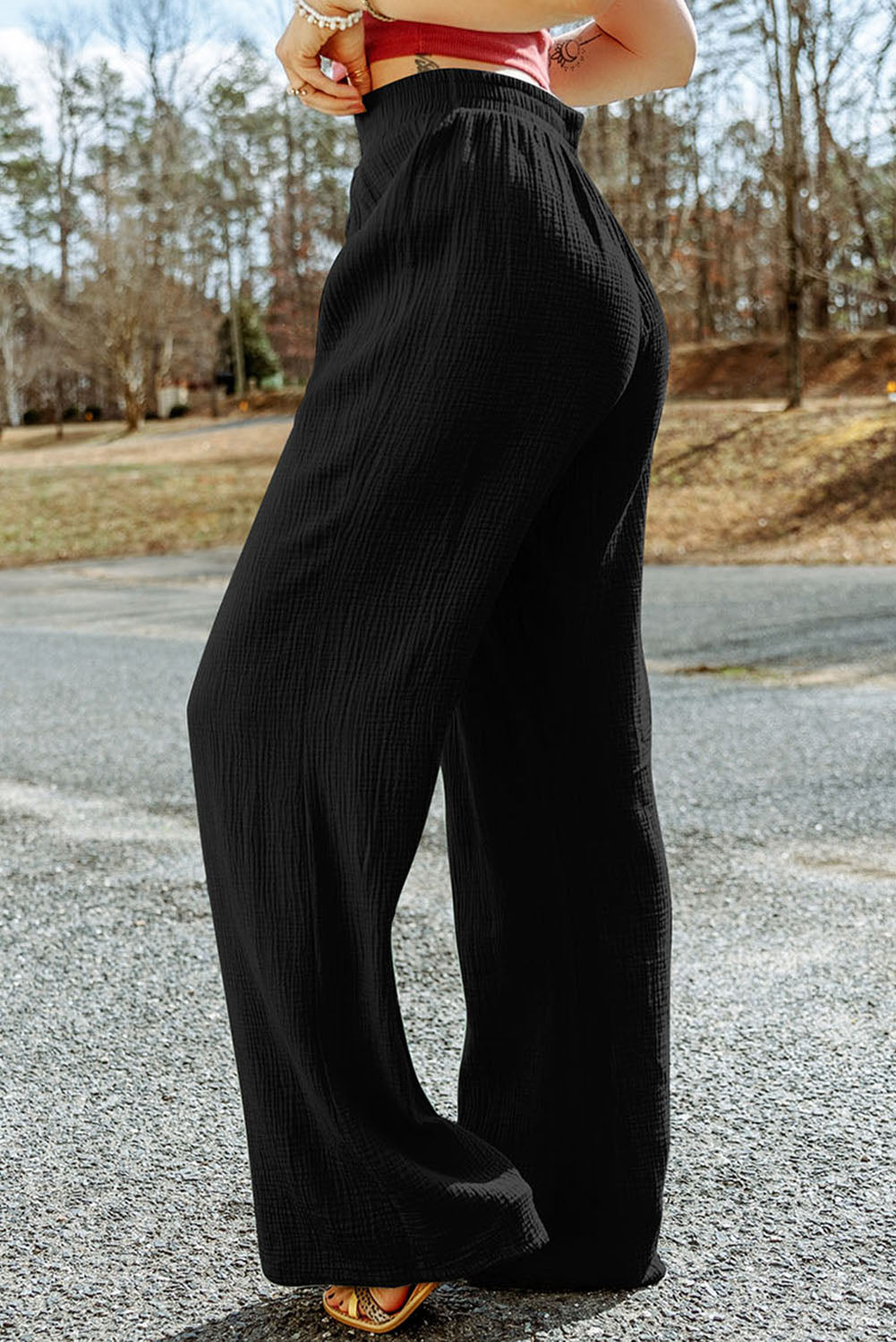 Texture Tied Wide Leg Pants