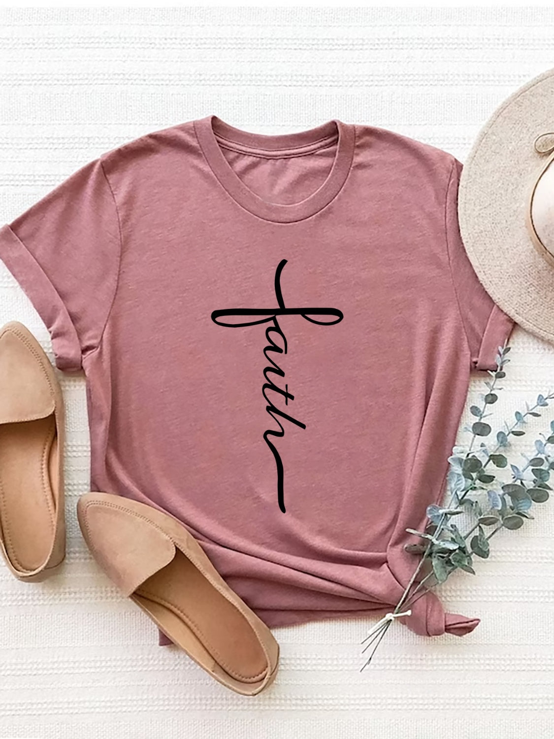 Letter Graphic Round Neck Short Sleeve T-Shirt