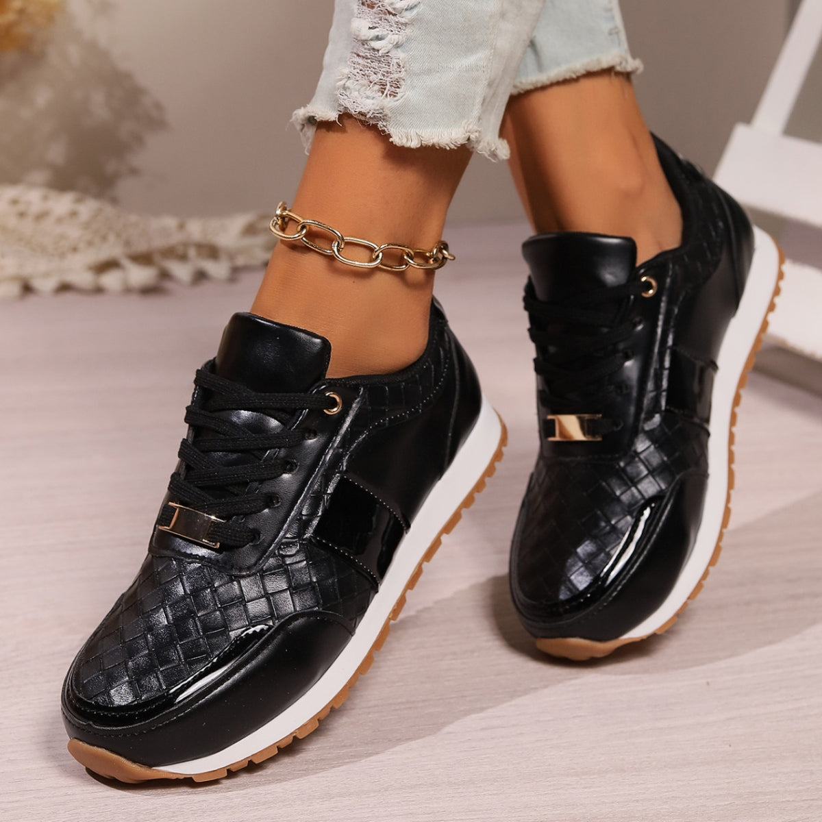 Lace-Up PU Leather Sneakers