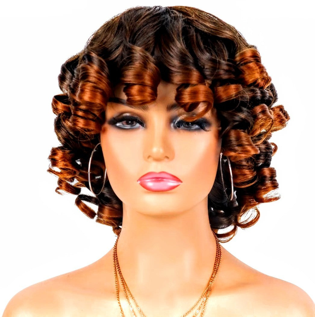 SOFT SHORT CURLY FULL SYNTHETIC WIG (WITH BANGS