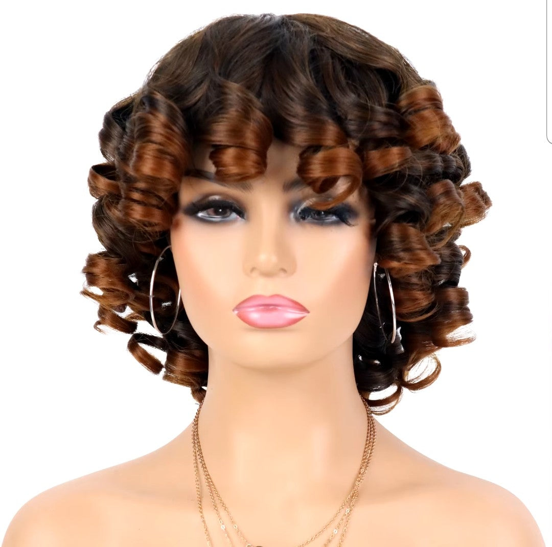 SOFT SHORT CURLY FULL SYNTHETIC WIG (WITH BANGS