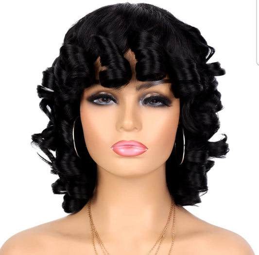 SOFT SHORT CURLY FULL SYNTHETIC WIG (WITH BANGS