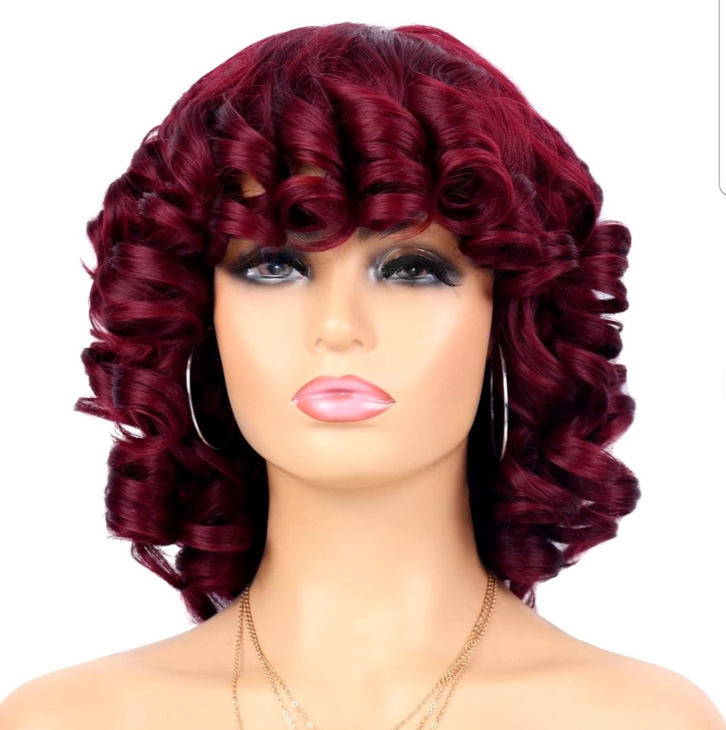 SOFT SHORT CURLY FULL SYNTHETIC WIG (WITH BANGS