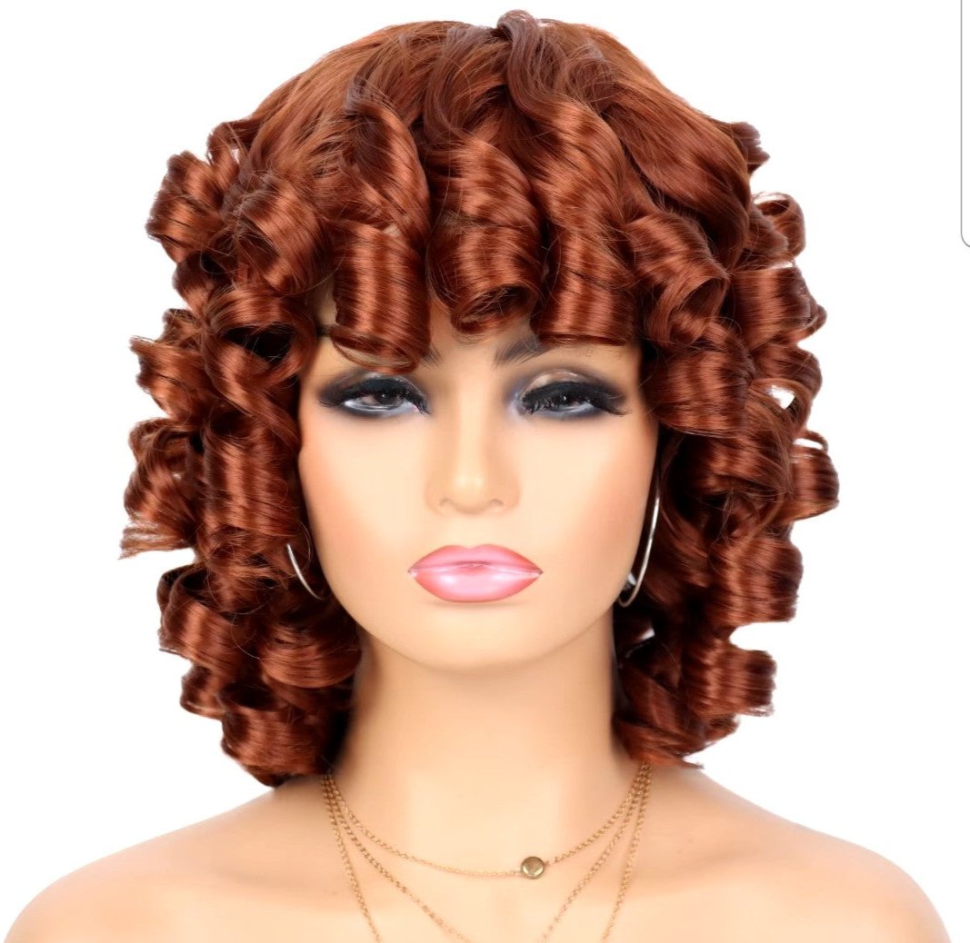 SOFT SHORT CURLY FULL SYNTHETIC WIG (WITH BANGS