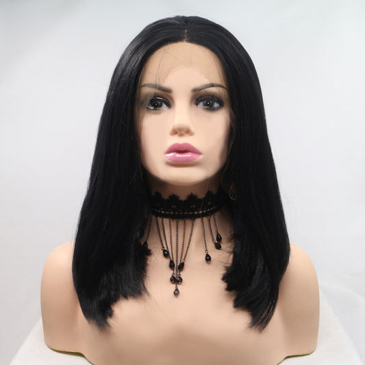 13*3" Lace Front Wigs Synthetic Mid-length Straight 12" 130% Density