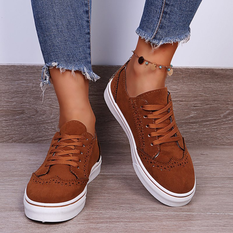 Lace-Up Suedette Flat Sneakers