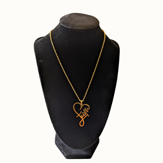 CHRISTIAN FAITH HEART STAINLESS STEEL GOLD PLATED NECKLACE