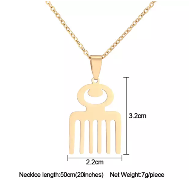 DUAFE ADINKRA AFRICAN SYMBOL GOLD PLATED STAINLESS STEEL GHANA PENDANT NECKLACE WOMEN/MEN