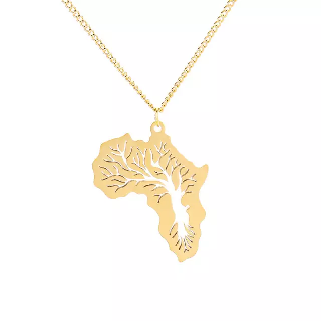 Unisex Stainless Steel Africa Map Life gold plated link chain