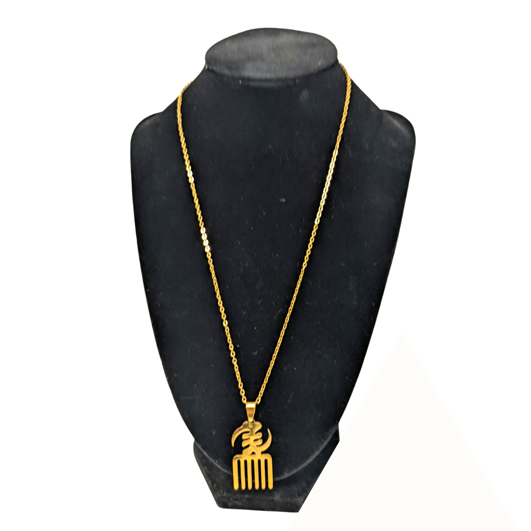 GYE NYAME AFRICAN SYMBOL GOLD PLATED STAINLESS STEEL GHANA PENDANT NECKLACE WOMEN/MEN