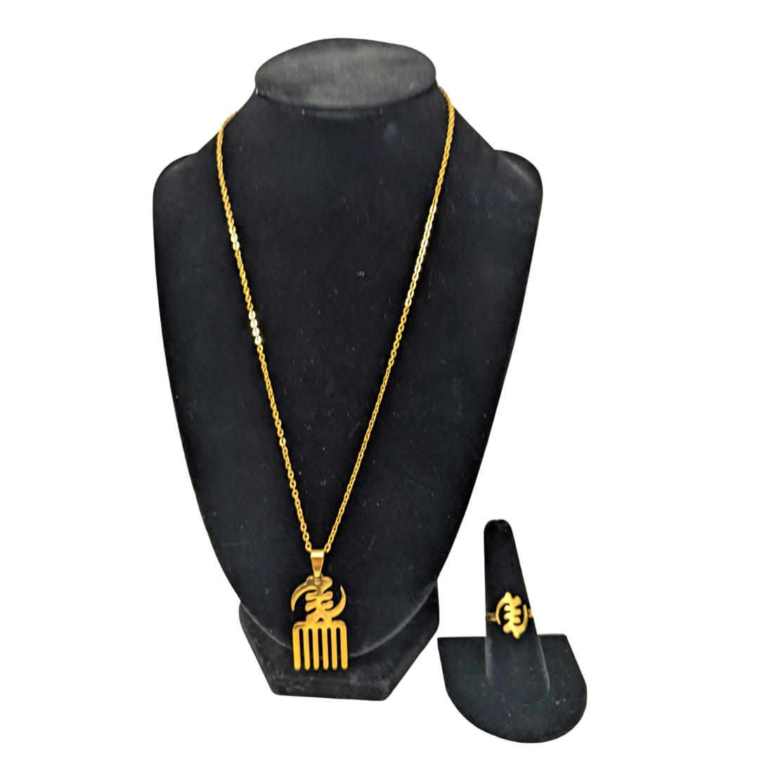 GYE NYAME AFRICAN SYMBOL GOLD PLATED STAINLESS STEEL GHANA PENDANT NECKLACE WOMEN/MEN