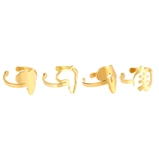 AFRICA MAP SHAPED GOLD STAINLESS STEEL OPEN RING