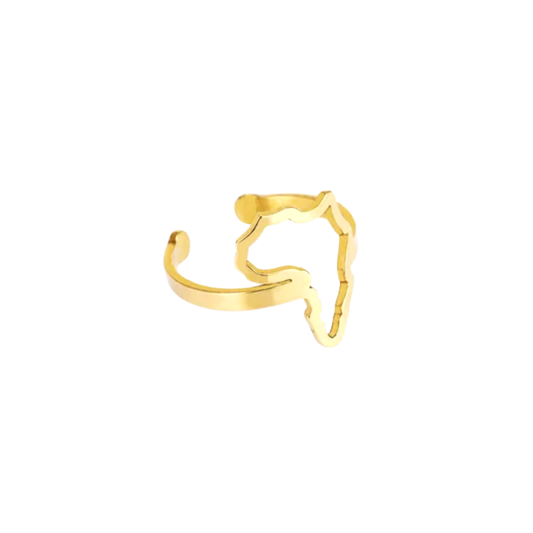 AFRICA MAP SHAPED GOLD STAINLESS STEEL OPEN RING