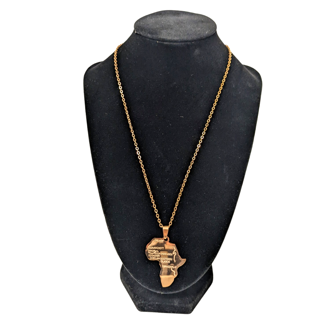 Unisex 18K Gold Plated Stainless Steel African Map Pendants Charm Necklace Jewelry