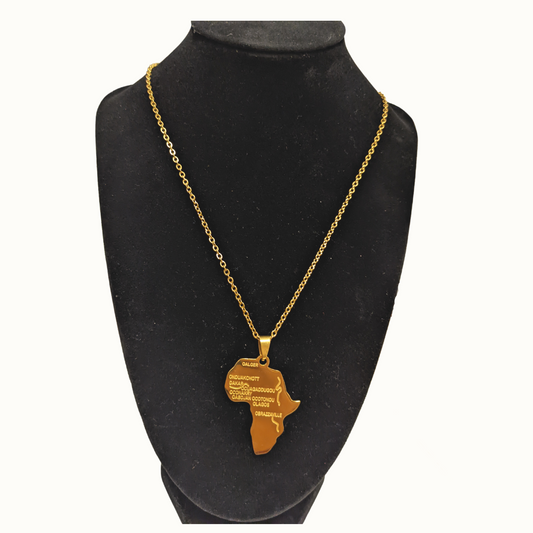 Unisex 18K Gold Plated Stainless Steel African Map Pendants Charm Necklace Jewelry