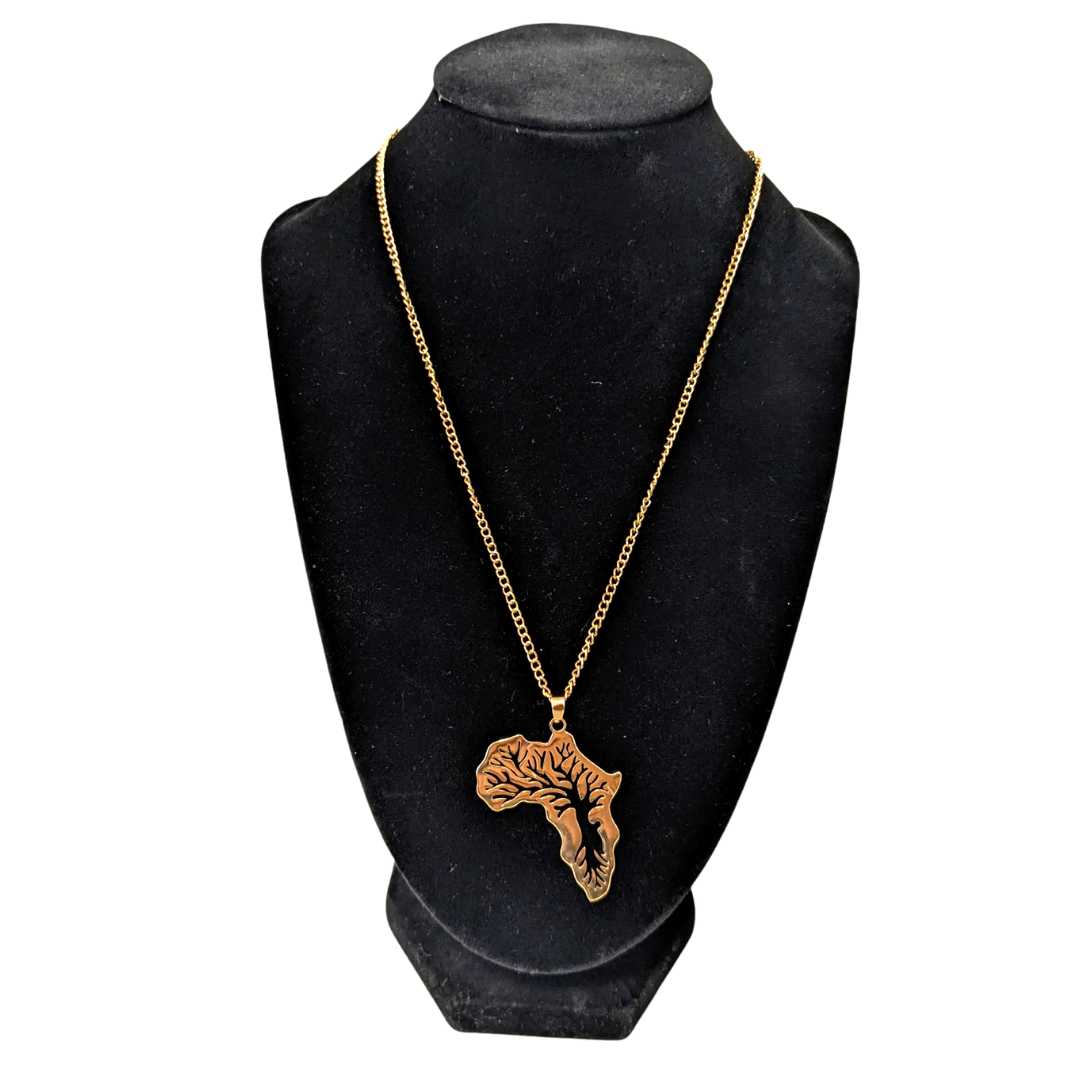 Unisex Stainless Steel Africa Map Life gold plated link chain