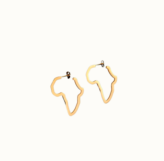 AFRICA MAP SHAPED STAINLESS STEEL GOLD, SILVER -SMALL HEAVY METAL STUD EARRINGS