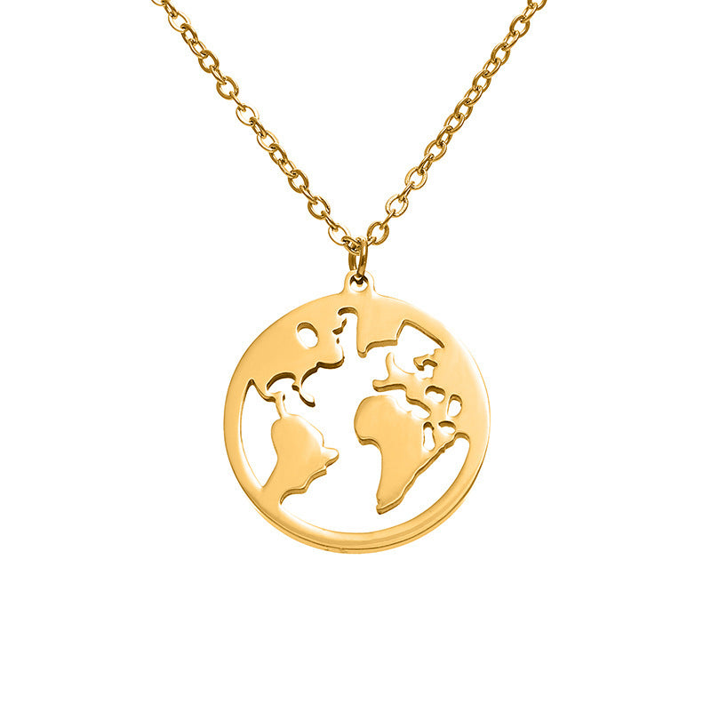 WORLD MAP STAINLESS STEEL CHARM NECKLACE GOLD/SILVER