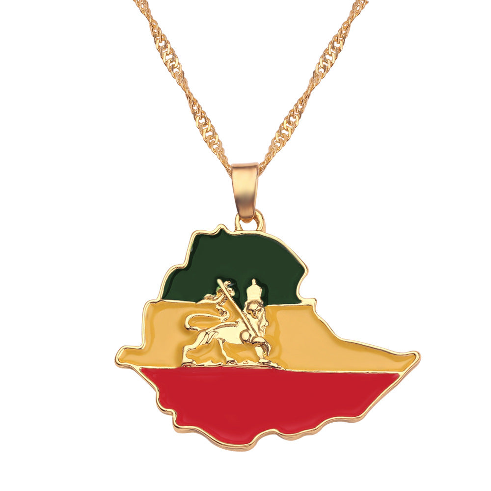 MULTIPLE COUNTRY MAP NECKLACE GOLD PLATED ALLOY NATIONAL FLAG MEN/WOMEN