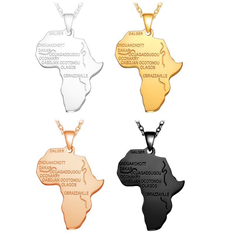 AFRICA MAP 18K GOLD PLATED STAINLESS STEEL PENDANTS CHARM LINK CHAIN FOR WOMEN/MEN(SMALL)