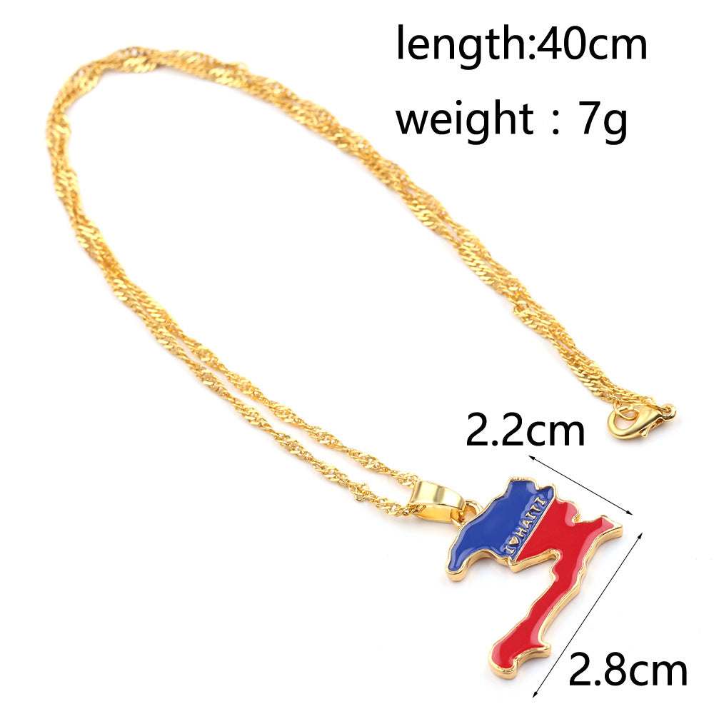 MULTIPLE COUNTRY MAP NECKLACE GOLD PLATED ALLOY NATIONAL FLAG MEN/WOMEN