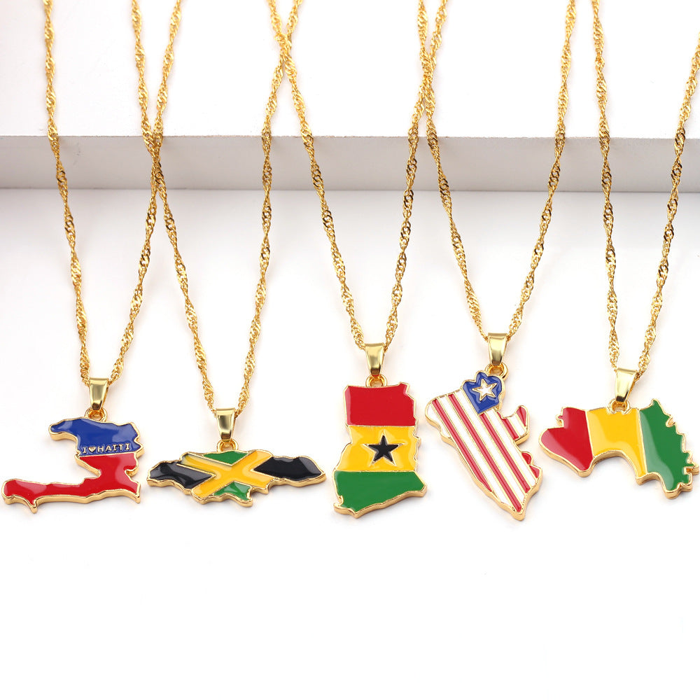 MULTIPLE COUNTRY MAP NECKLACE GOLD PLATED ALLOY NATIONAL FLAG MEN/WOMEN