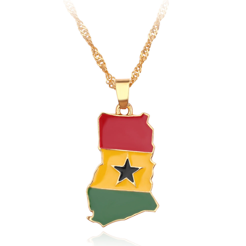 MULTIPLE COUNTRY MAP NECKLACE GOLD PLATED ALLOY NATIONAL FLAG MEN/WOMEN