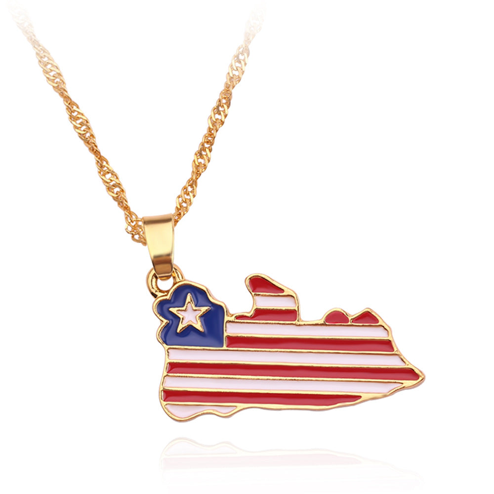 MULTIPLE COUNTRY MAP NECKLACE GOLD PLATED ALLOY NATIONAL FLAG MEN/WOMEN