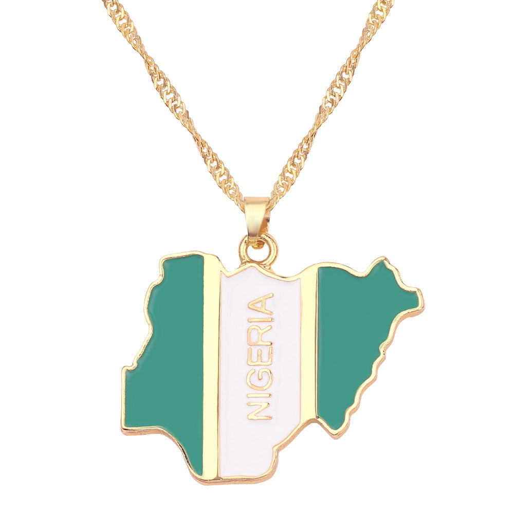 MULTIPLE COUNTRY MAP NECKLACE GOLD PLATED ALLOY NATIONAL FLAG MEN/WOMEN