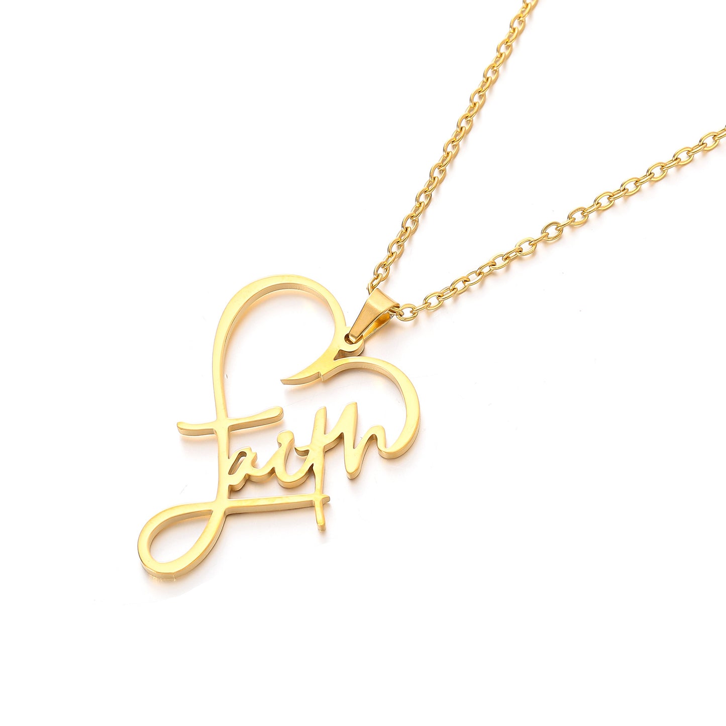 CHRISTIAN FAITH HEART STAINLESS STEEL GOLD PLATED NECKLACE