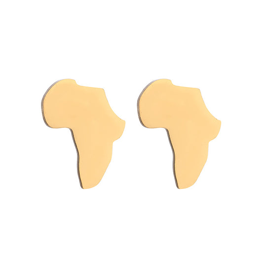 AFRICA MAP 18K GOLD PLATED STAINLESS STEEL MIRROR  STUD EARRINGS