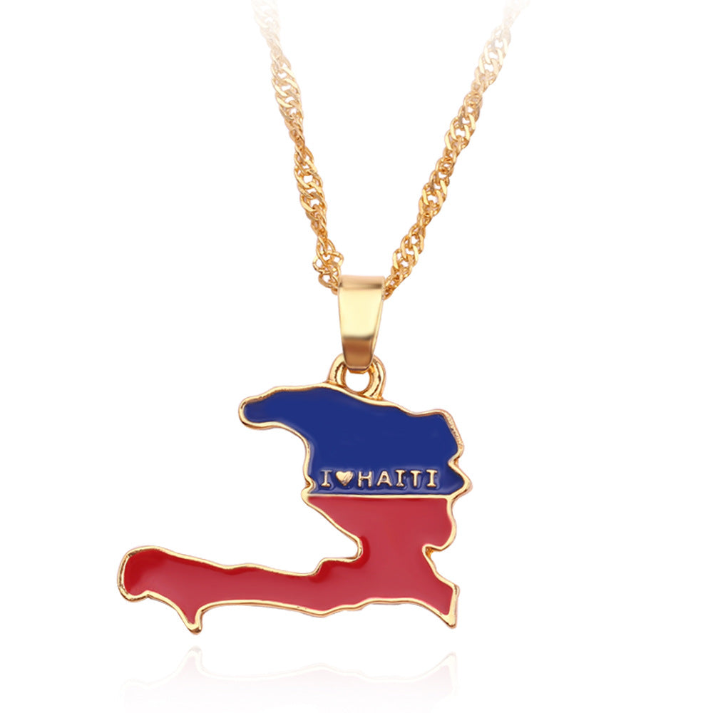 MULTIPLE COUNTRY MAP NECKLACE GOLD PLATED ALLOY NATIONAL FLAG MEN/WOMEN