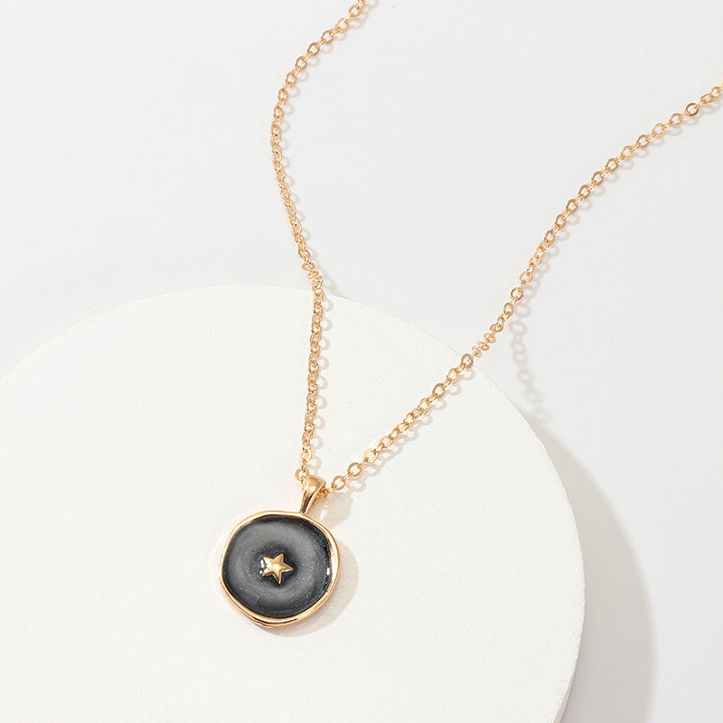 FASHION CHAIN OIL DRIP GOLD MOON STAR ALLOY NECKLACE