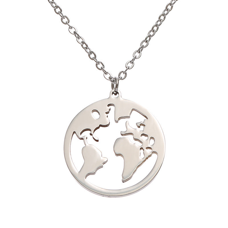 WORLD MAP STAINLESS STEEL CHARM NECKLACE GOLD/SILVER