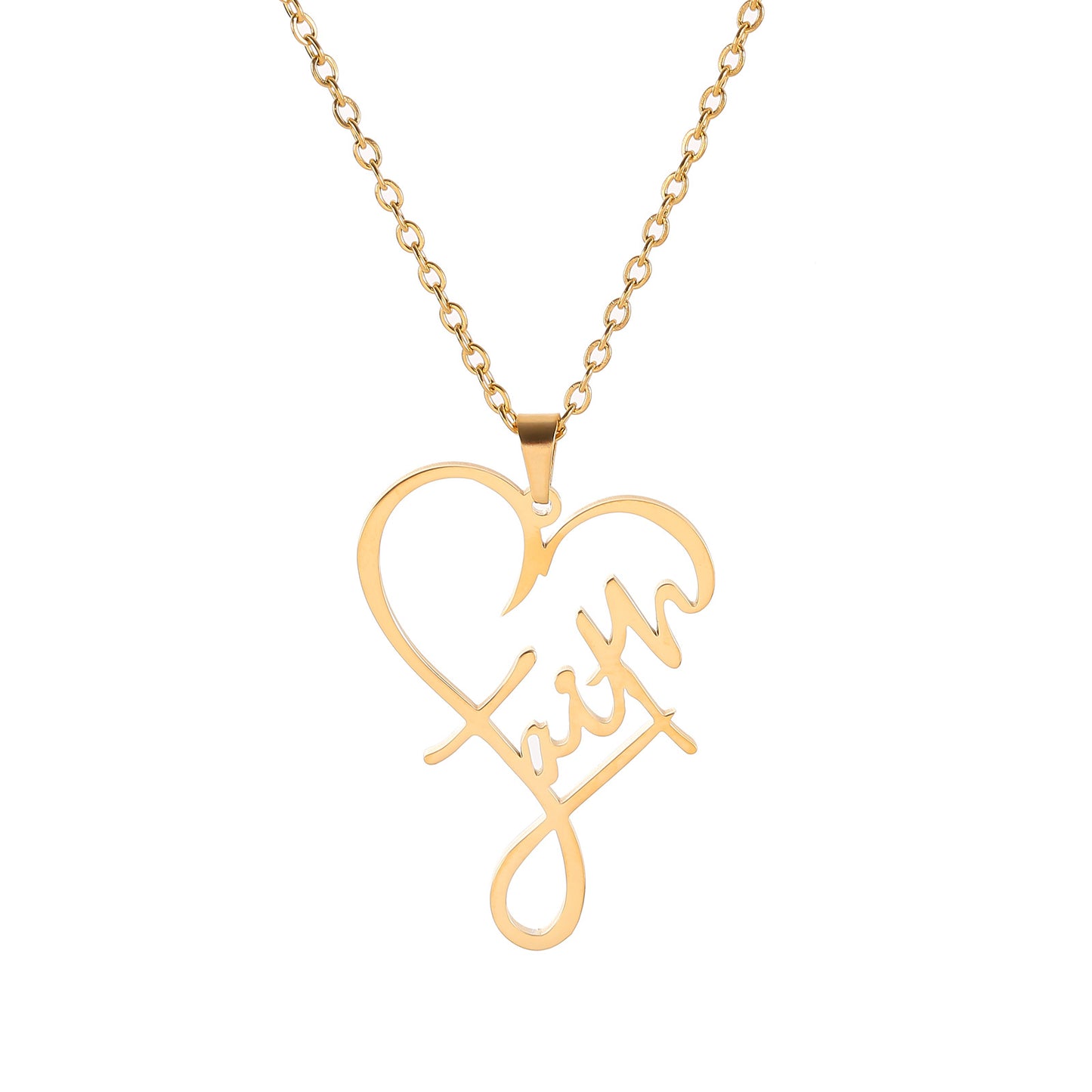 CHRISTIAN FAITH HEART STAINLESS STEEL GOLD PLATED NECKLACE