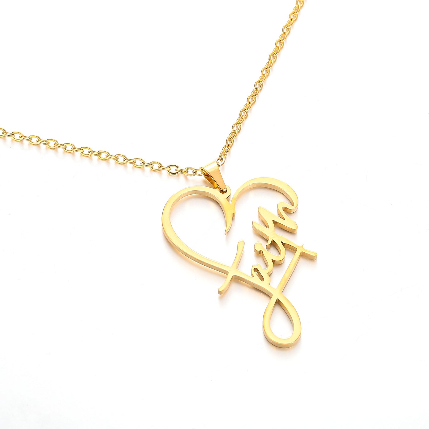 CHRISTIAN FAITH HEART STAINLESS STEEL GOLD PLATED NECKLACE