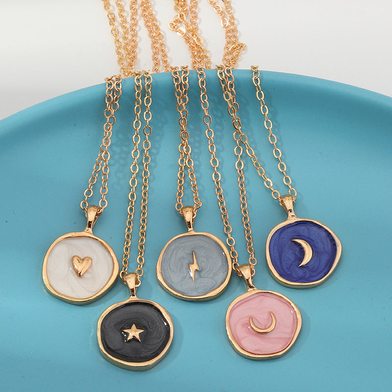 FASHION CHAIN OIL DRIP GOLD MOON STAR ALLOY NECKLACE