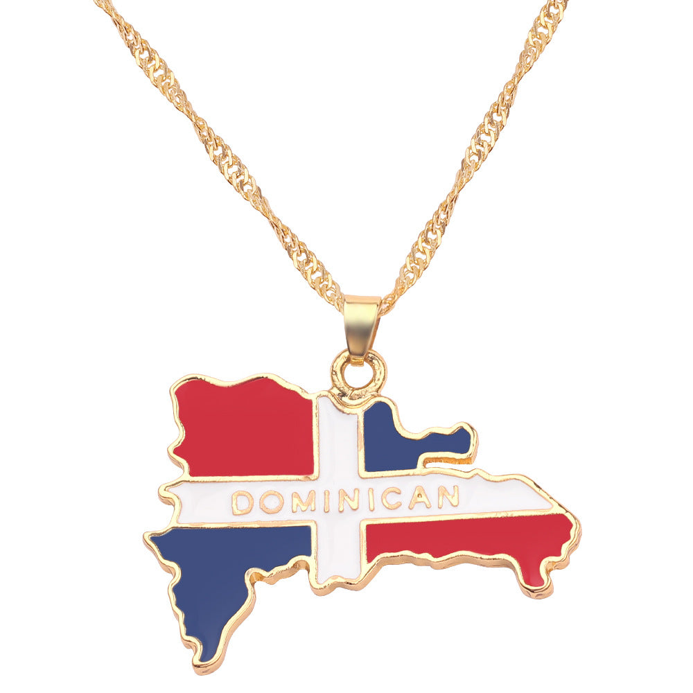 MULTIPLE COUNTRY MAP NECKLACE GOLD PLATED ALLOY NATIONAL FLAG MEN/WOMEN