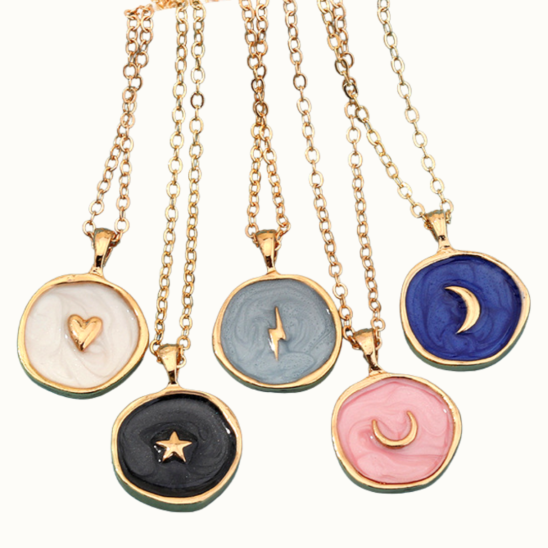 FASHION CHAIN OIL DRIP GOLD MOON STAR ALLOY NECKLACE