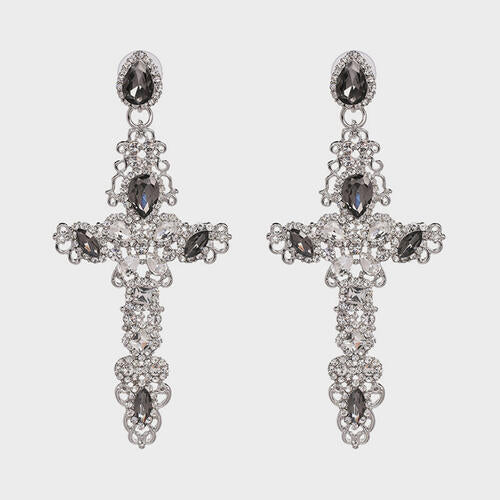 Rhinestone Alloy Cross Earrings