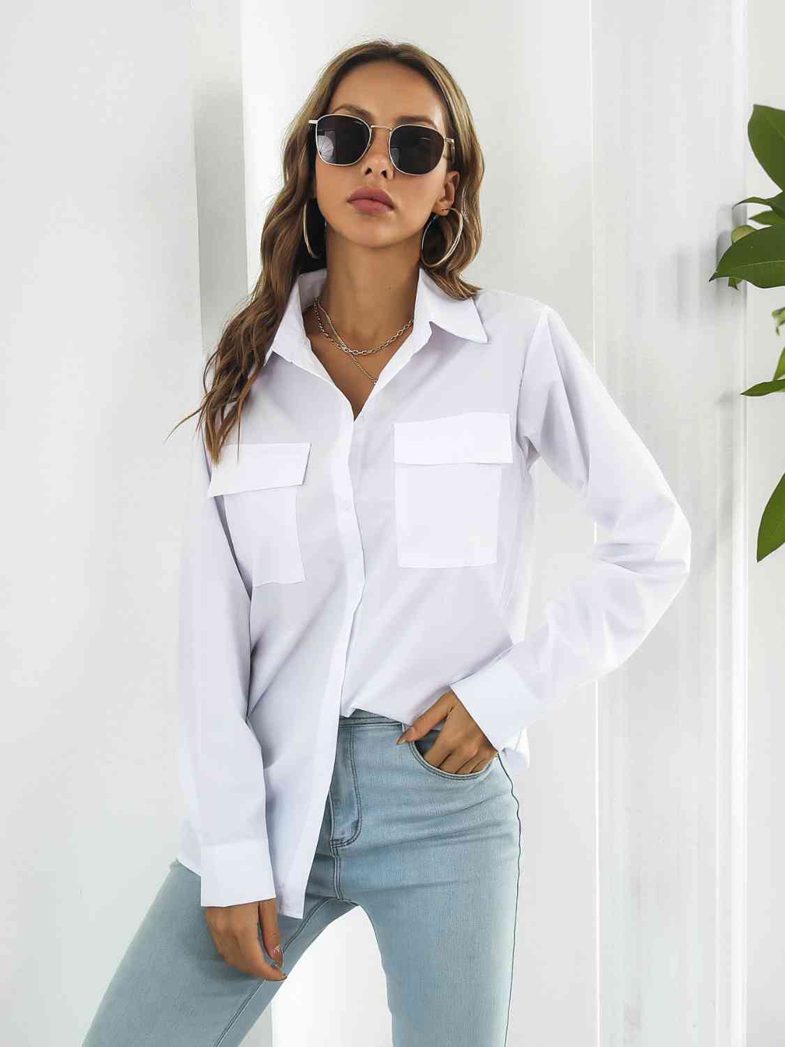 Collared Neck Buttoned Shirt with Pockets